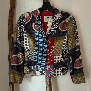 Etro Multicolor Patchwork Print Silk Blazer Jacket Size 40 XS NWT